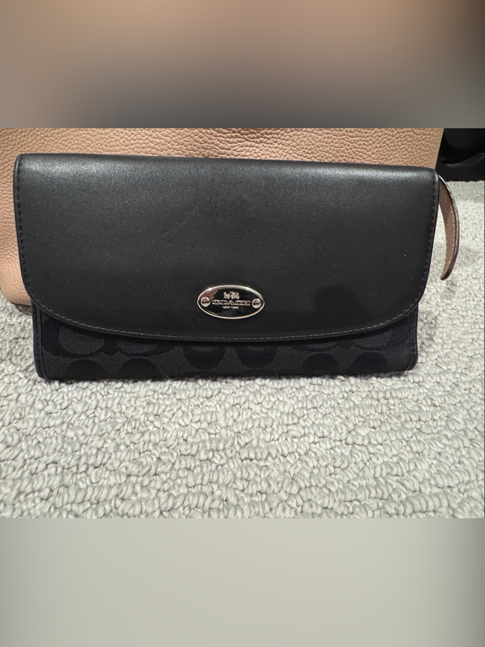 Like New Coach Black Signature Canvas and Leather Wallet with Silver Hardware